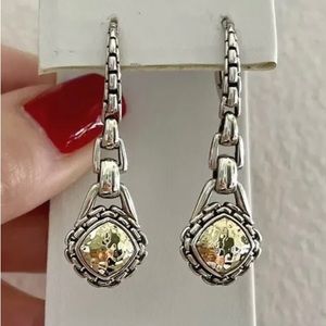 JAI John Hardy Sterling Silver 14k Gold Box Chain Drop Earrings